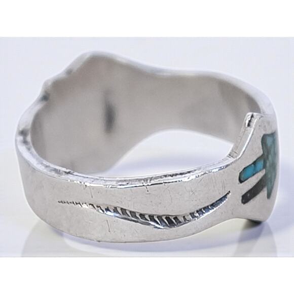 Vintage Native American 925 Silver Ring Turquoise Coral Inlay Southwestern - Picture 8 of 8